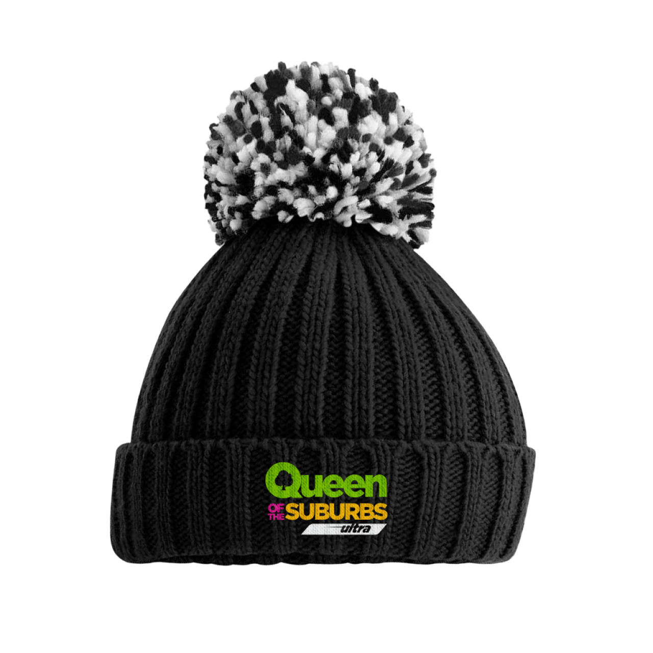 Queen of the Suburbs Pom Pom Beanie