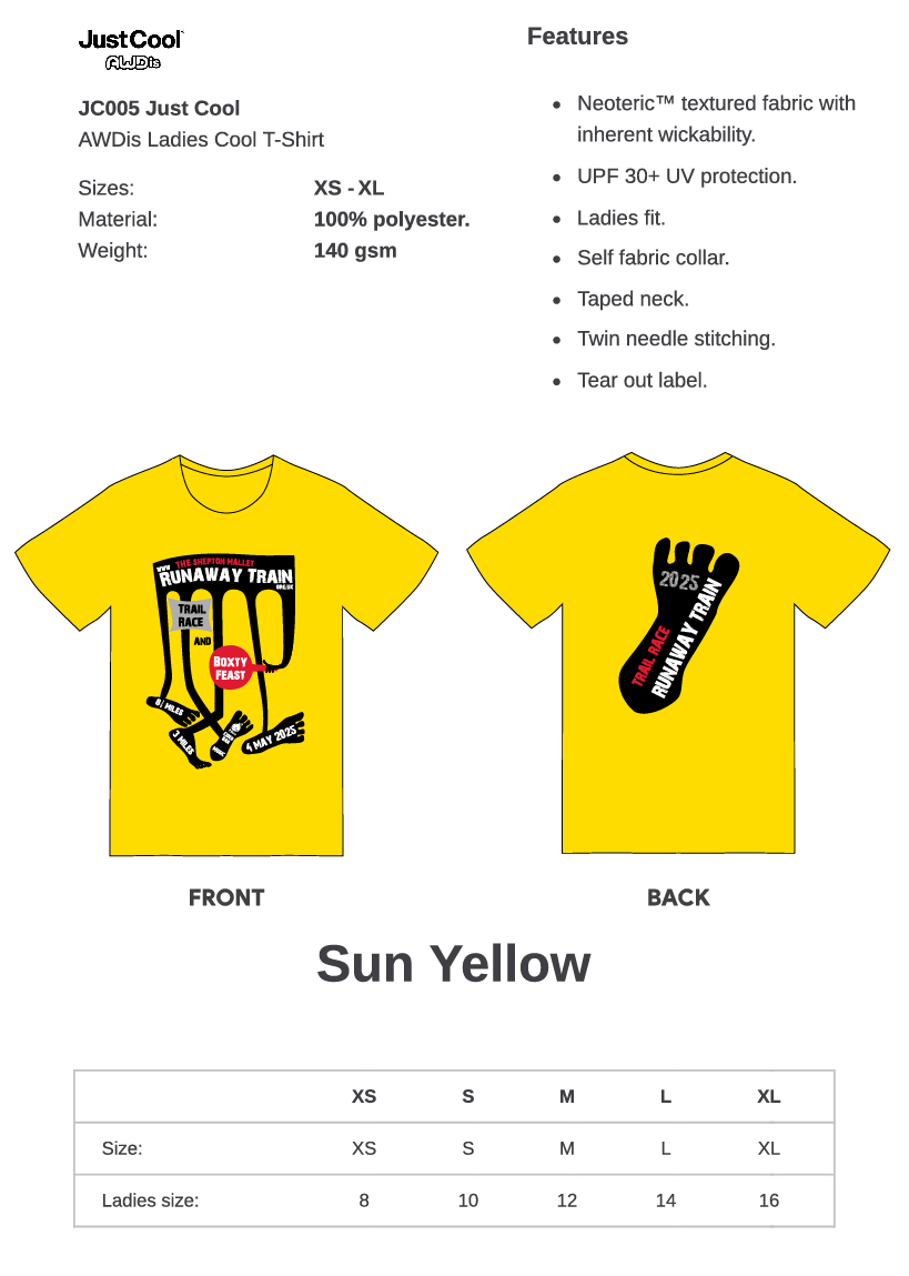 Runaway Train Ladies Running Yellow T Shirt 2026